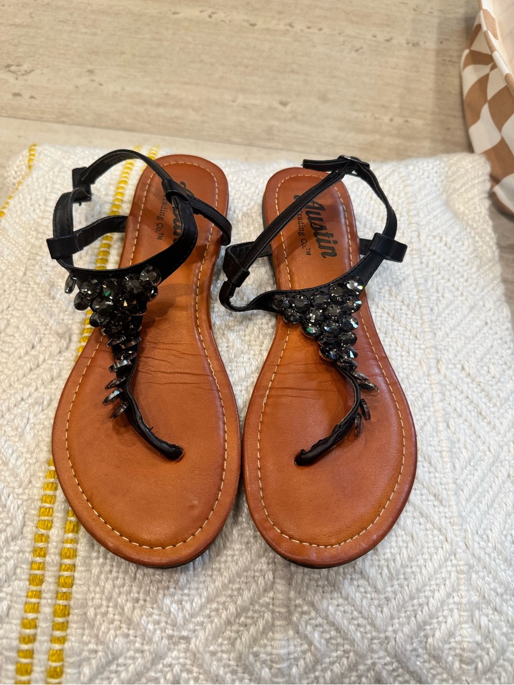 Austin Clothing Co. Black Jeweled T-Strap Sandals